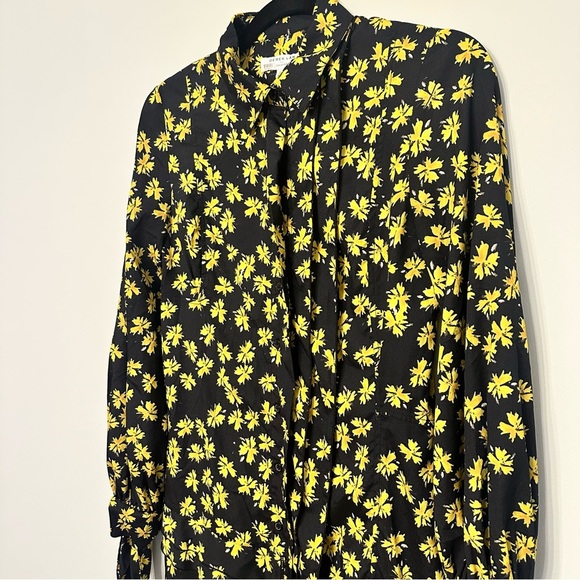 Derek Lam Collective Yellow Floral Pleated Flowy Dress Button Sz 36 US XS-SM - Picture 2 of 10